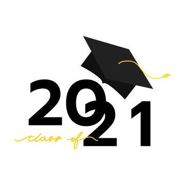 Class of 2021 with cap symbols ,isolated on white background ,Vector illustration EPS 10