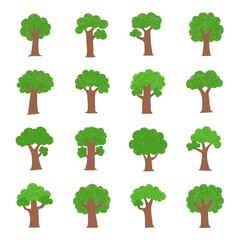 illustration of Set of different trees isolated on white background. Drawing by crayons.