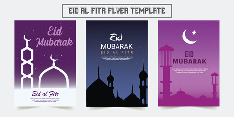 Eid Al Fitr flyer template collection set. social media design template. Iftar party invitation vector graphic.