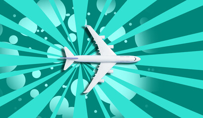 Travel theme with miniature airplane from above