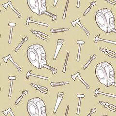 Seamless pattern. Working tools icon set vector illustration line art