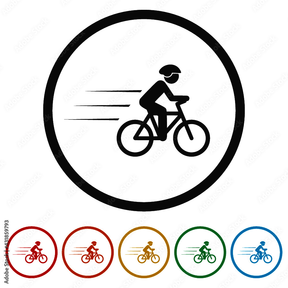 Poster Fast Bicycle rider ring icon isolated on white background color set