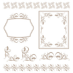 Decorative frame with the image of flowers and leaves