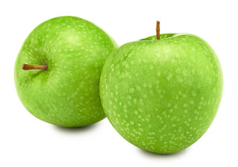 two green apples isolated on white background. clipping path