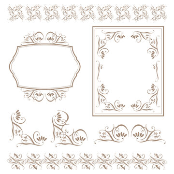 Decorative frame with the image of flowers and leaves