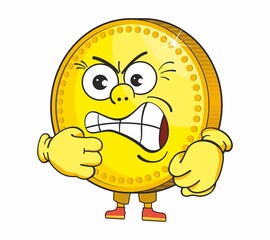 Gold coin, cute cartoon emoticon mascot. Golden Coin Cartoon Character For Business And Finance Concepts.