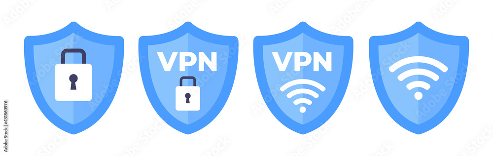 Wall mural wireless shield vpn wifi icon sign flat design vector illustration set. wifi internet signal symbols