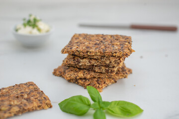 healthy home made crisp rye bread on a table