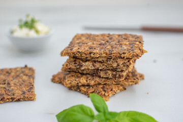 healthy home made crisp rye bread on a table