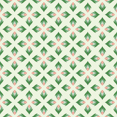 Seamless pattern with tulips in flat modern style. Design from multi-colored tulips in Damascus style. Vector illustration