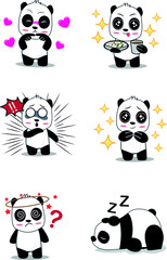Cute cartoon vector panda collection On a white background 