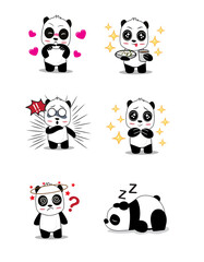 Cute cartoon vector panda collection On a white background 