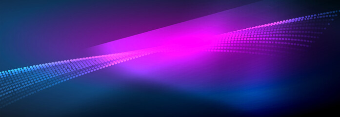 Obraz premium Neon shiny color background with light glowing wave line particles. Wallpaper background, design templates for business or technology presentations, internet posters or web brochure covers