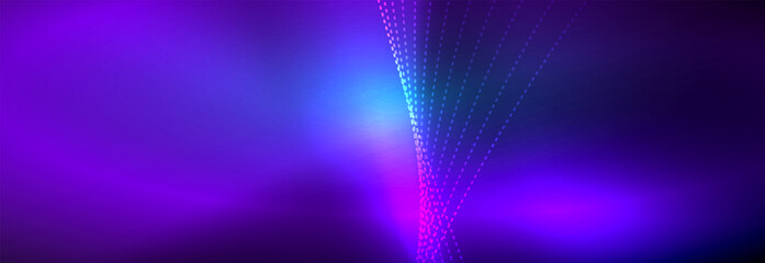 Neon shiny color background with light glowing wave line particles. Wallpaper background, design templates for business or technology presentations, internet posters or web brochure covers