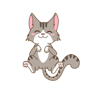 Funny cute grey kitten character design. Vector illustration.