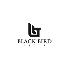 Vector Logo Illustration Black Bird Silhouette Style.