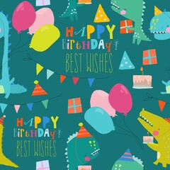 Obraz premium Seamless pattern with cute Animals celebrating Holiday