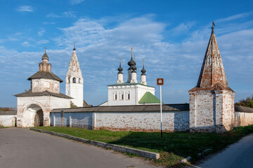 View of Alexandrovsky monastery on sunny autumn day. Suzdal town, Vladimir Oblast, Russia..