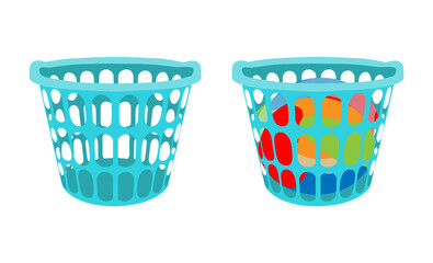 Laundry basket with dirty clothes and empty laundry basket.