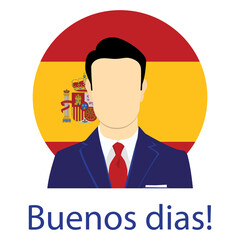 Spanish Language Speech Hello Concept. Buenos dias. Spain flag.
