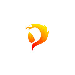Colorful gradient style fiery p letter logo illustration