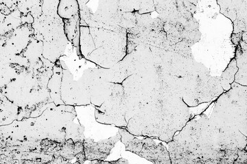 Peel paint crack. Dry earth cracked overlay. White paint black cracks background. Scratched lines texture. White and black distressed grunge wall pattern. Weathered rustic surface. Dry paint overlay.