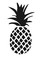 Pineapple tropical fruit black silhouette isolated on white background.