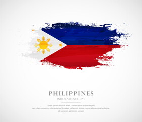 Abstract watercolor brush stroke flag for independence day of Philippines