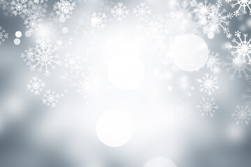 White circle light on gray smooth backdrop or silver snowflake background. 