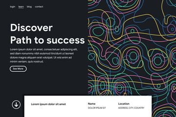 Simple, abstract landing page design. colorful line of Map texture background. Homepage. Minimal black backdrop website. vector illustration template. 