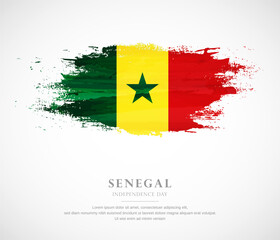 Abstract watercolor brush stroke flag for independence day of Senegal