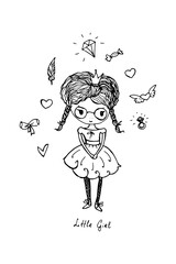 Little girl princess. Cute doodle illustration. Vector.