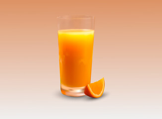 orange juice with orange slice. vector illustration.