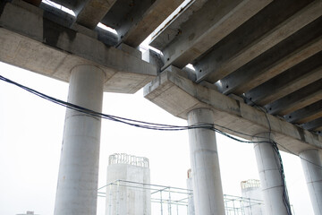 Top of reinforced concrete supports of the transport bridge, during construction