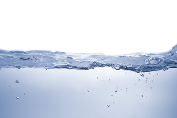 Water splash Aqua flowing in waves and creating bubbles Drops on the water surface feel fresh and clean isolated on white background.