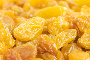 Close up of yellow raisins