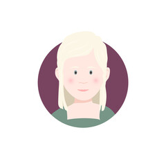 Cute little girl blonde cartoon avatar-face of a character in a circle, flat vector illustration isolated on a white background.