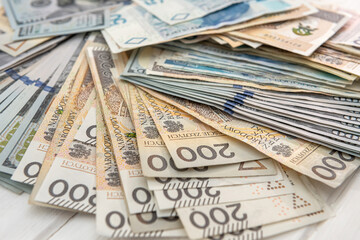Dollars and Polish zloty PLN as business finance background