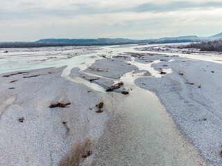 Emerald waters of the Cornino lake and the Tagliamento river. Magic