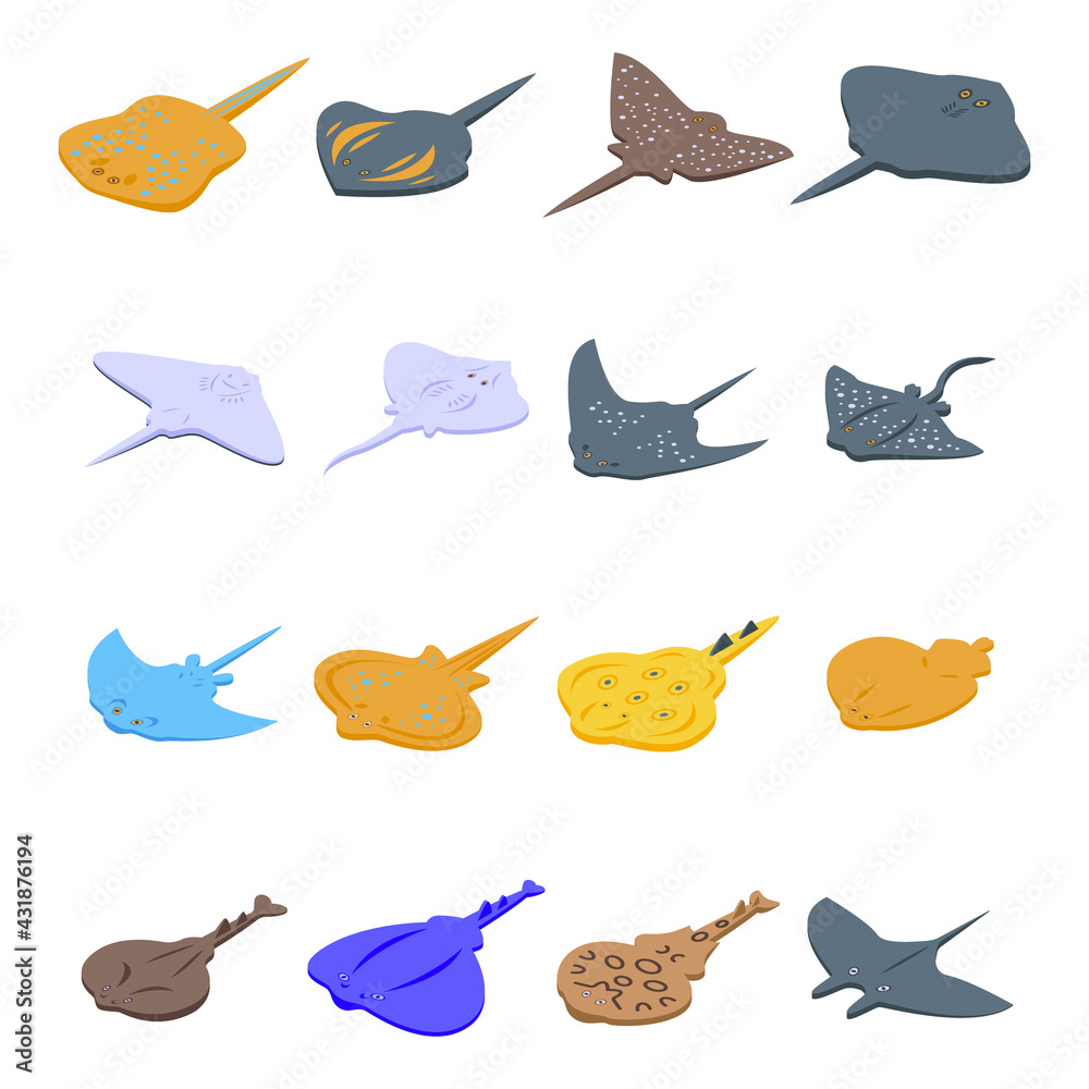 Wall mural Stingray icons set. Isometric set of stingray vector icons for web design isolated on white background - Wall murals