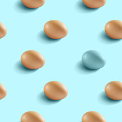 Easter seamless pattern with eggs on a blue background. Easter print. 