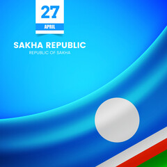 Creative Sakha Republic flag on fabric texture. Vintage style Republic day background