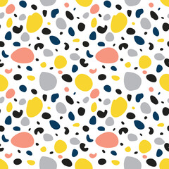 Seamless pattern with colorful pastel irregular round dots. Abstract repeatable texture. Stock vector illustration.