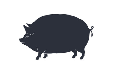 Pig, silhouette. Vintage logo, retro print, poster