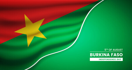 Abstract independence day of Burkina Faso background with elegant fabric flag and typographic illustration
