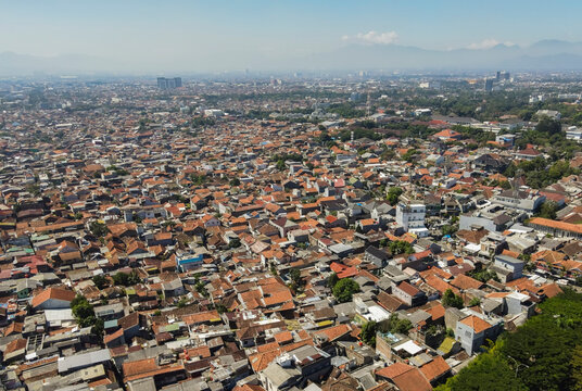 Aerial view of Surapati area, a high density settlement area in Bandung City, capital of West Java Province
