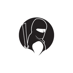 Simple circle ninja logo with black and white color