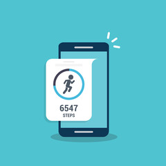 Fitness tracking app on mobile phone. Run tracker, walk steps counter. Vector illustration