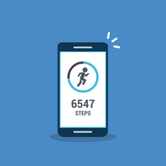 Fitness tracking app on mobile phone. Run tracker, walk steps counter. Vector illustration