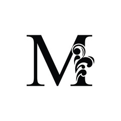 letter M. Vintage black flower ornament initial letters.  Alphabet. Logo vector 
